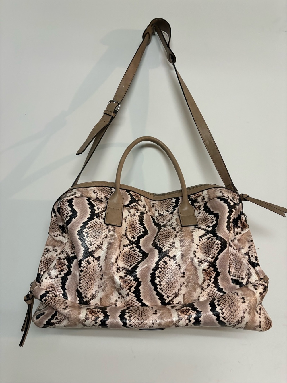 Vince Camuto Snake-Print Tote with Tan Trim